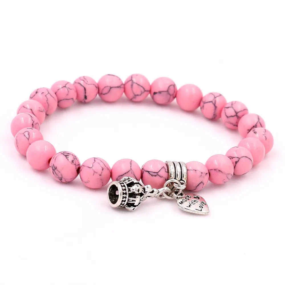 Женский браслет с Розовым Мрамором Очаровательная корона в форме сердца