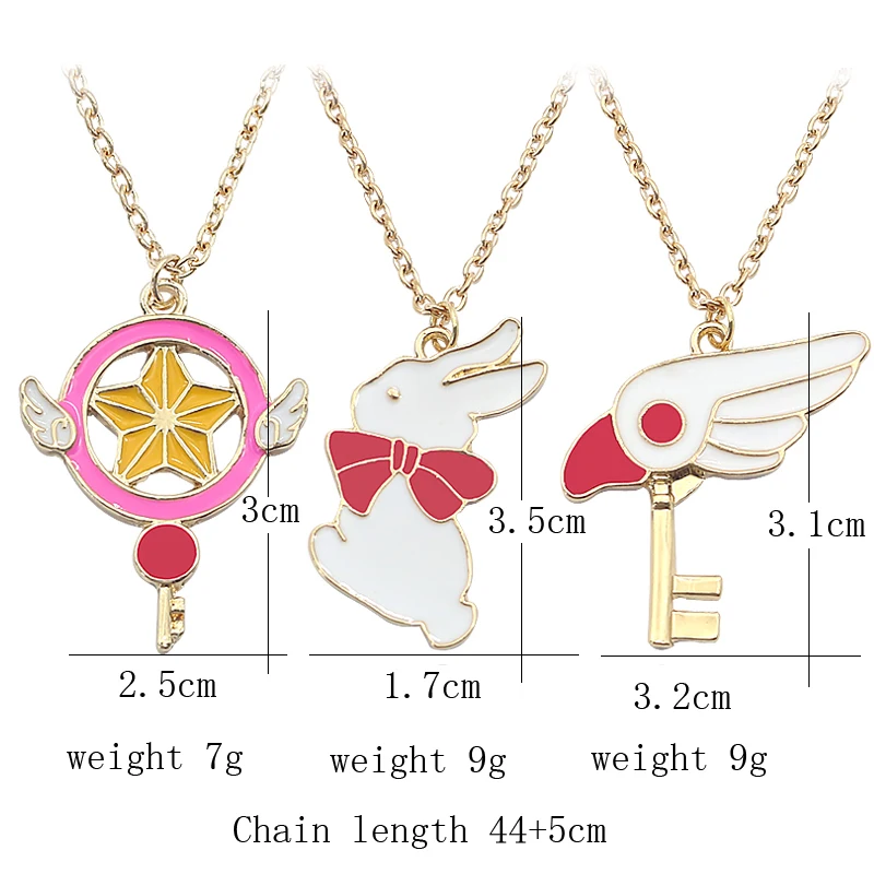 

Japan Anime Cartoon Variety Sakura Necklace Pendant Magic Card Girl Sakura Star Key Bird White Rabbit Necklaces Female Women