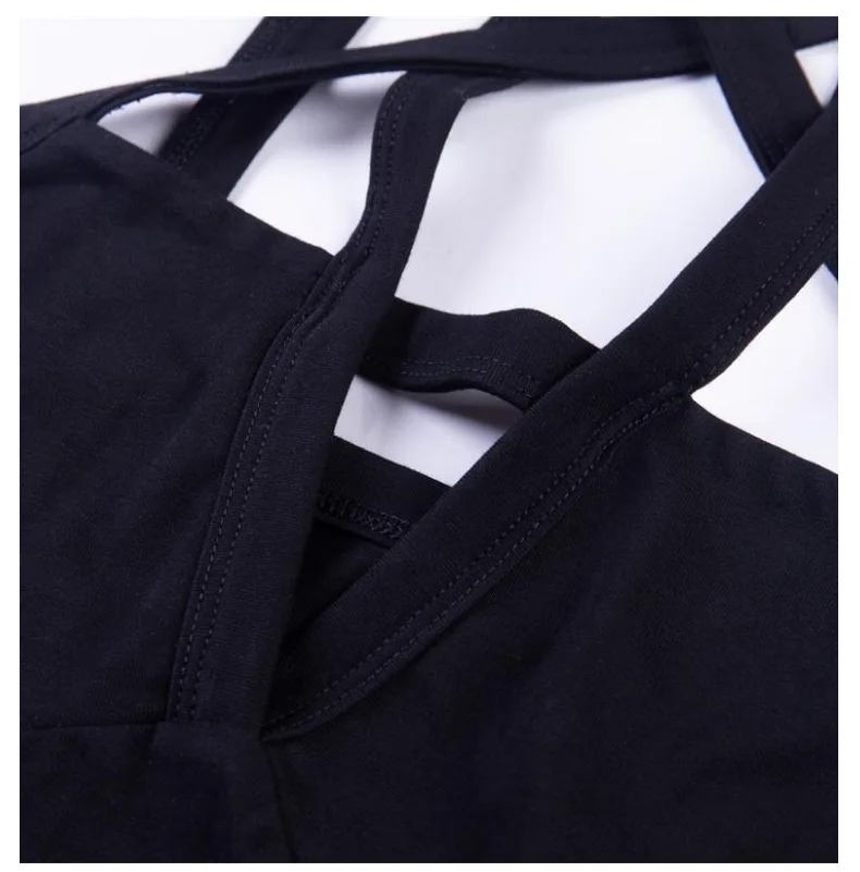 JIEZuoFang Gothic Women Jumpsuits Backless Cross Strap Front Design Hollow Out Pentagram Romper Black Sleeveless Slim Bodysuit