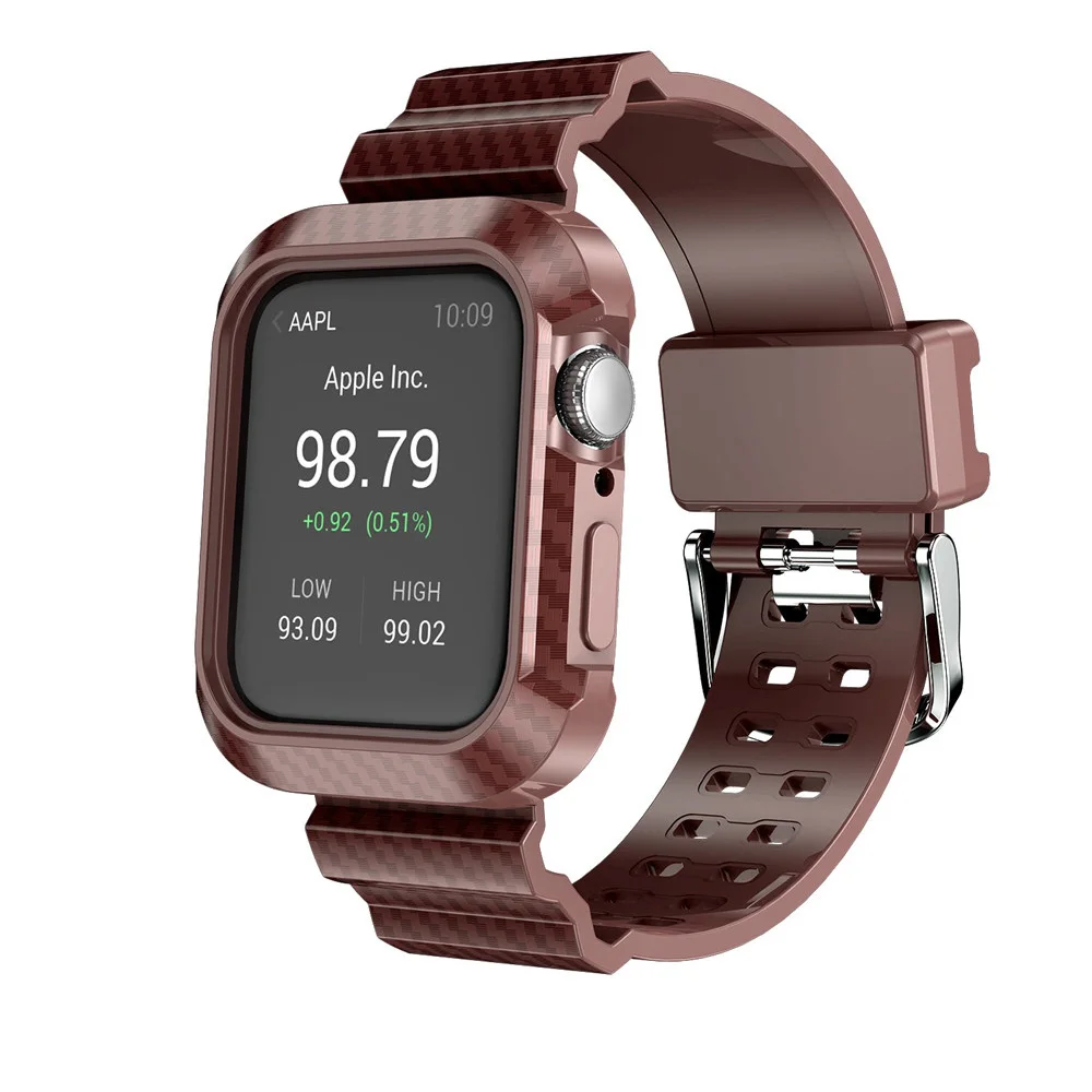 Дизайн из углеродного волокна Мягкий Ремешок с рамкой чехол для Apple Watch Band Series 5 4 44 мм Спорт на открытом воздухе браслет ремень