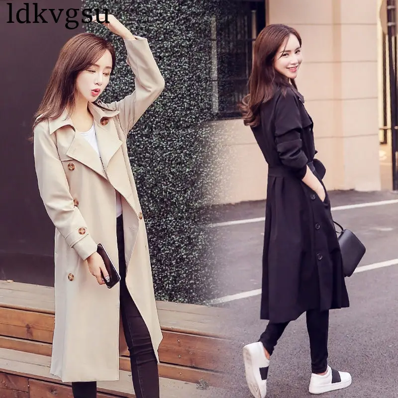 Новинка 2020 женский двубортный длинный тренчкот на весну и осень Повседневная