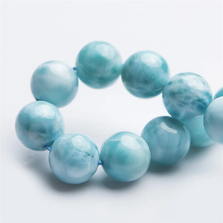 Dominica Genuine Blue Water Pattern Natural Larimar Bracelet Healing Gemstone Crystal Round Bead Bracelets For Women Men 13mm | Украшения и