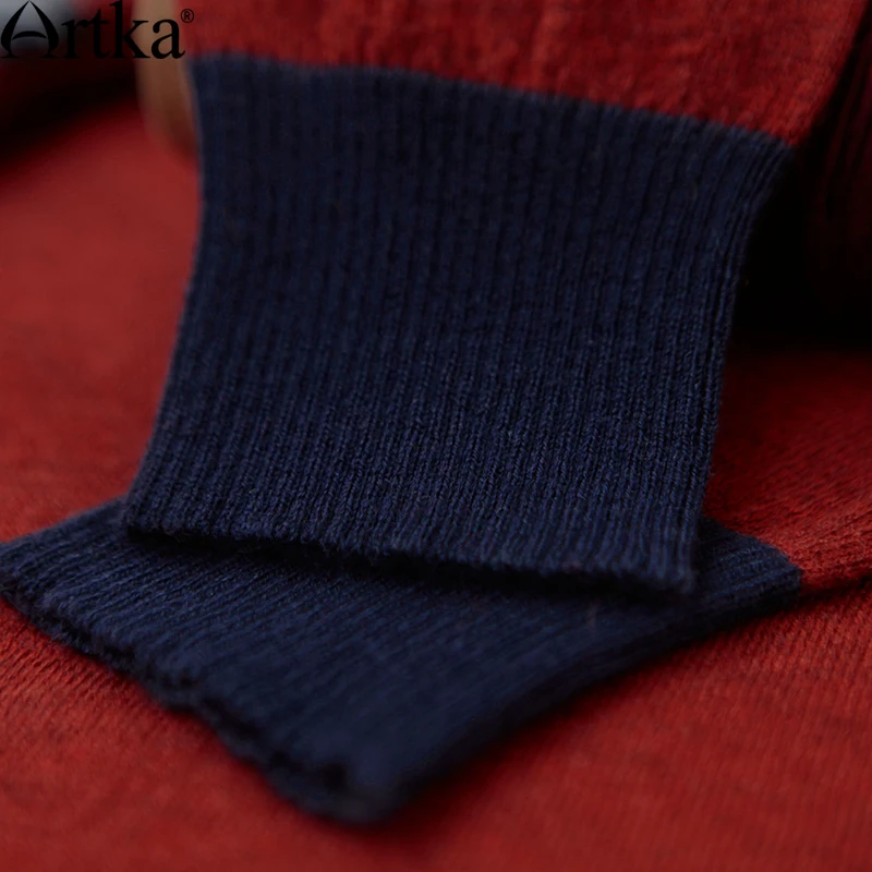 ARTKA Women's Spring Casual Fashion O-Neck Full Sleeve Pullover Striped Pattern Loose Female Sweater Red Pullovers YB18036Q | Женская