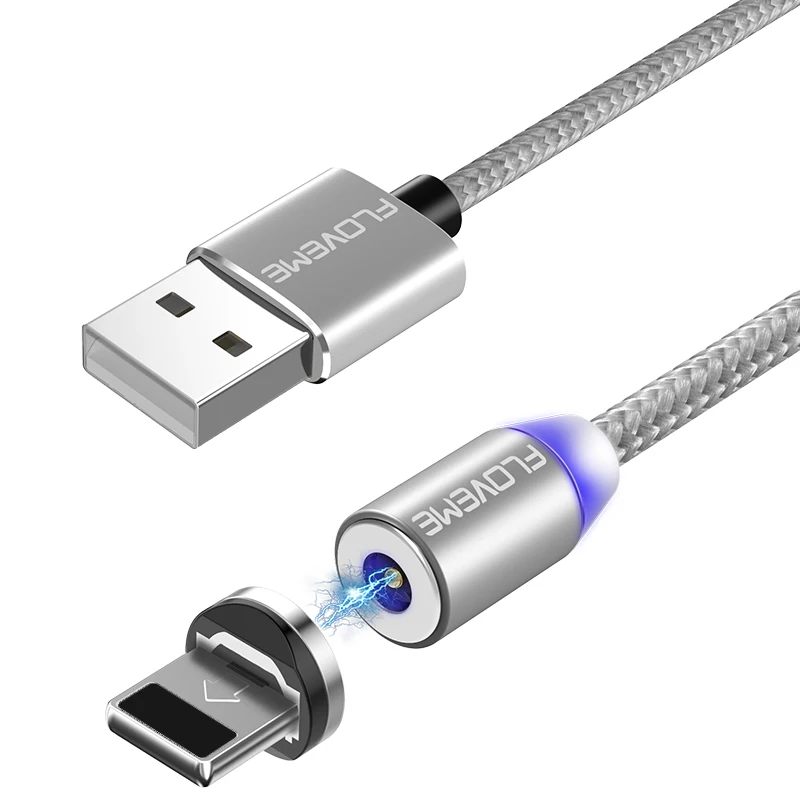 Магнитный кабель FLOVEME для Apple iPhone XR X XS MAS 7 8 6 Plus USB кабель для магнитных телефонных кабелей Магнитный зарядный провод - Цвет: Sliver