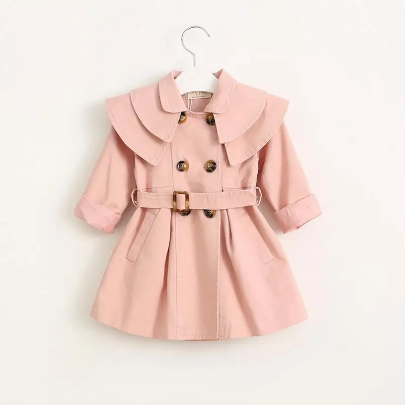 

2-6Y Autumn Winter Baby Girl Trench Coat Long Jacket Double Breasted Kids Overcoat Children Windbreaker Outwear