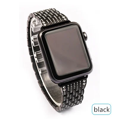 balck Ремешок для Apple watch 38 мм 42 мм iWatch 4 ремешка 44 мм 40 мм браслет для часов из нержавеющей стали с бриллиантами Apple watch 4 3 21 - Цвет ремешка: balck
