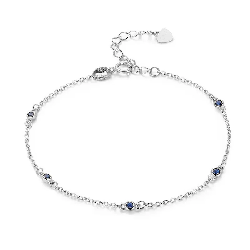 blue cz white chain 4 цвета, тонкий 925 пробы, серебряный, CZ бисер, цепочка, браслет для женщин, девушек, дружба, ювелирное изделие, Pulseira Bransoletki Damskie - Окраска металла: blue cz white chain