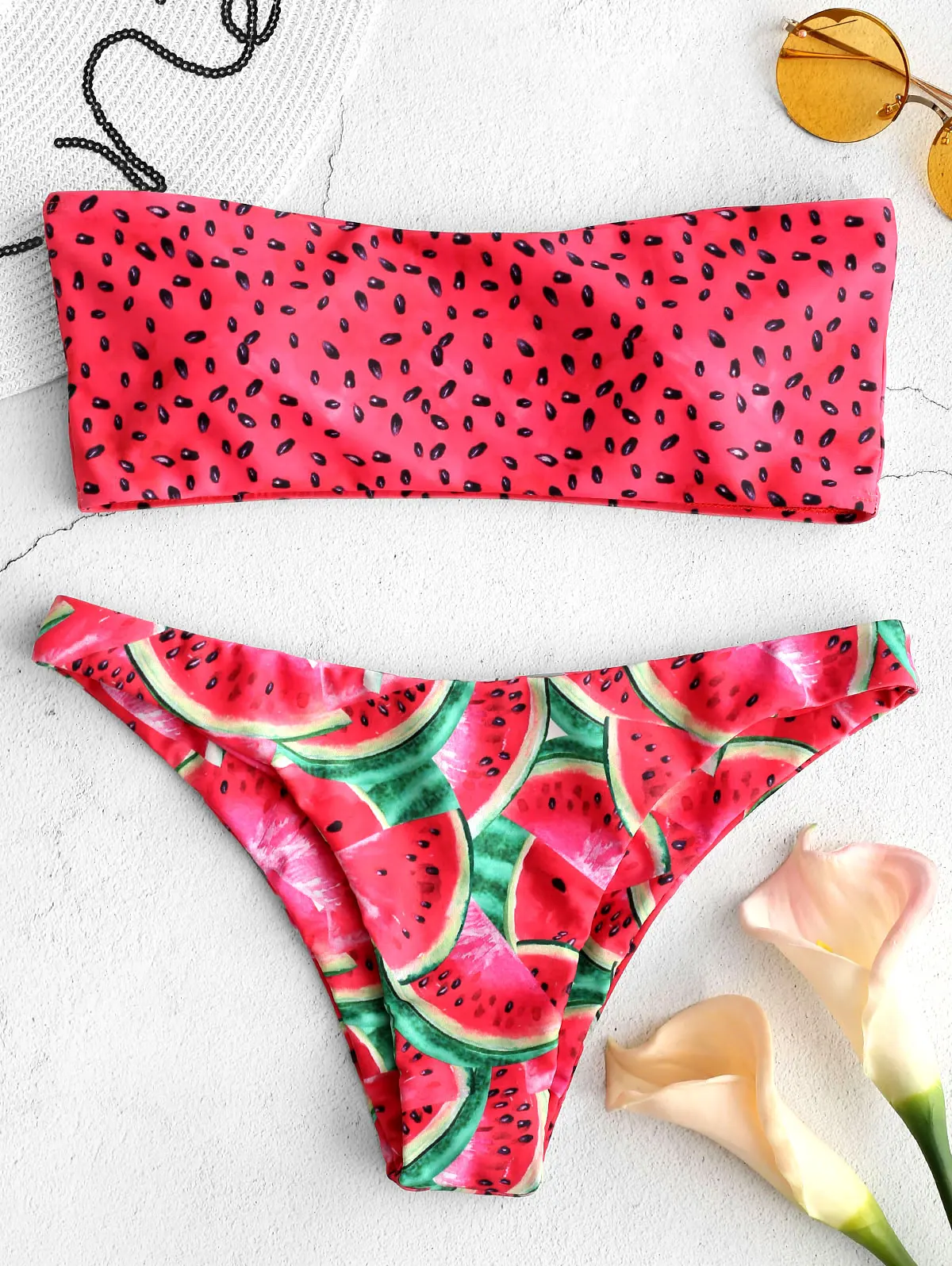 ZAFUL арбуз бандо комплект бикини Siwmwear для женщин Высокая талия Купальник сексуальный мягкий фруктовый арбуз купальный костюм Biquni