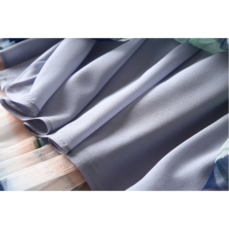 

Summer Women's Skirts New High Waist Skirt Rainbow Striped Mesh Pleated Skirts Female Elastic Waist Midi Skirt Women Fashion