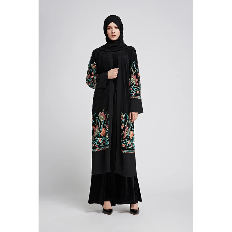 Мусульманское длинное платье с вышивкой Abaya из пряжи цветочным рисунком кимоно