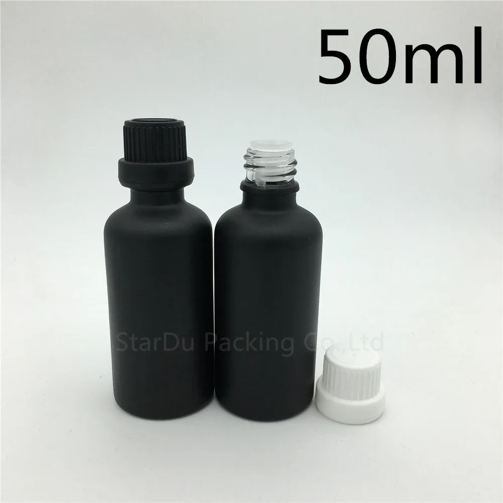 

10pcs 50ML Black Frosted Glass Bottle, 50cc Vials Essential Oil Bottle with tamper evident cap Perfume bottles
