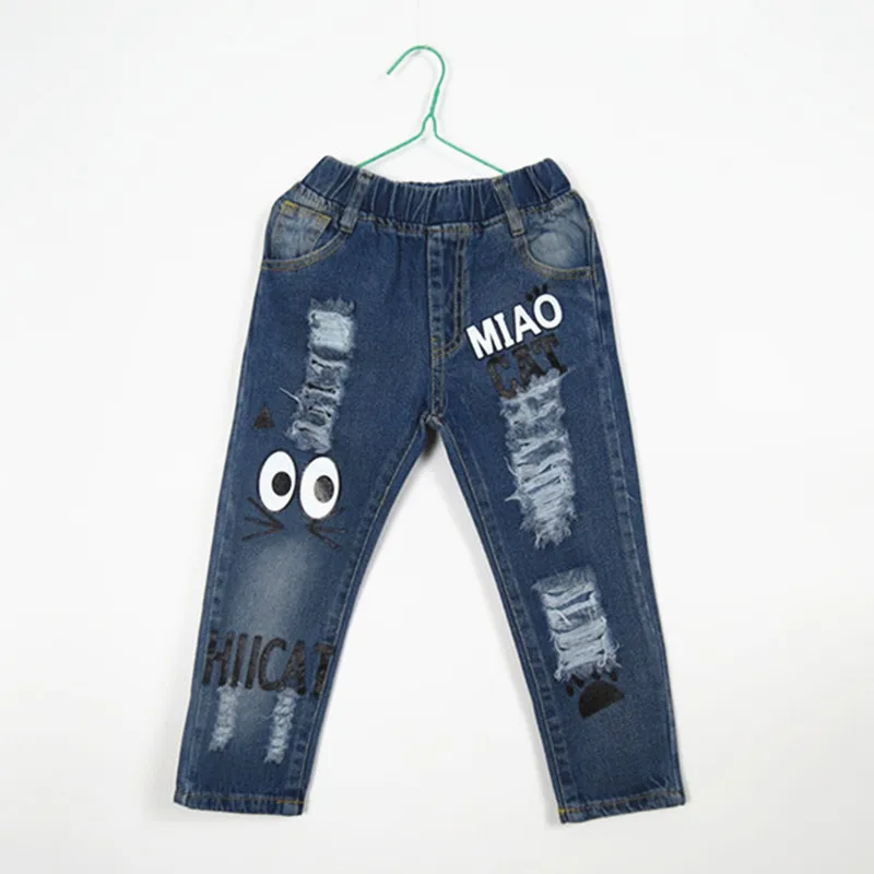Джинсы для мальчиков с буквенным принтом рваные повседневные джинсовые брюки