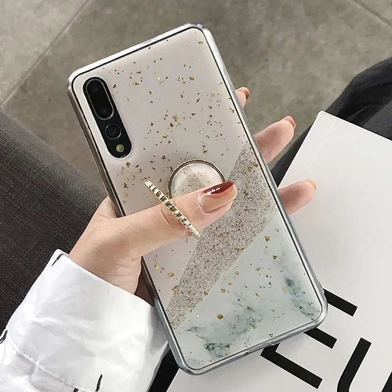 Блеск Мрамор чехол для samsung Galaxy S10 плюс S10e S9 Note 8 9 A9 A7 крышка на силиконовый накладка из мягкого с кольцом-подставкой - Цвет: Style 4