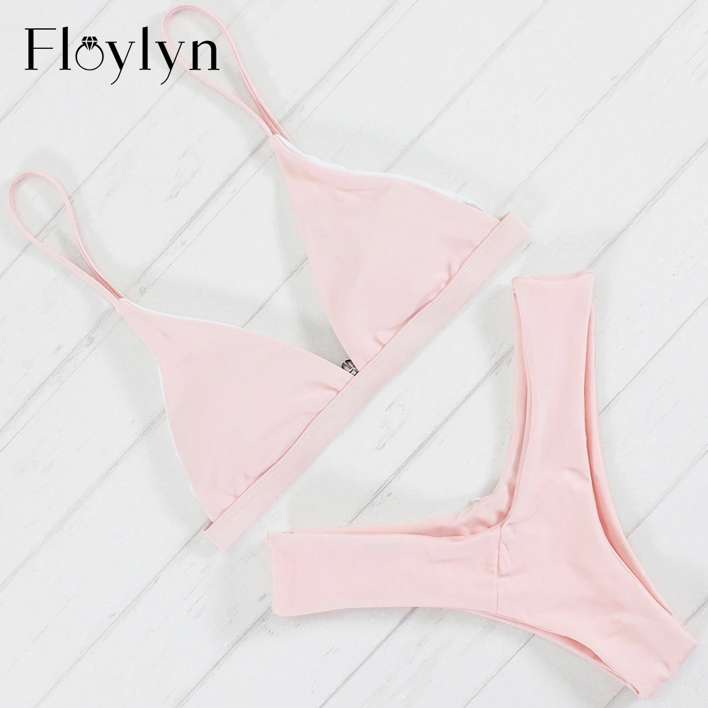 Новинка 2017 пикантное розовое однотонное бикини Floylyn купальник для ванной женские