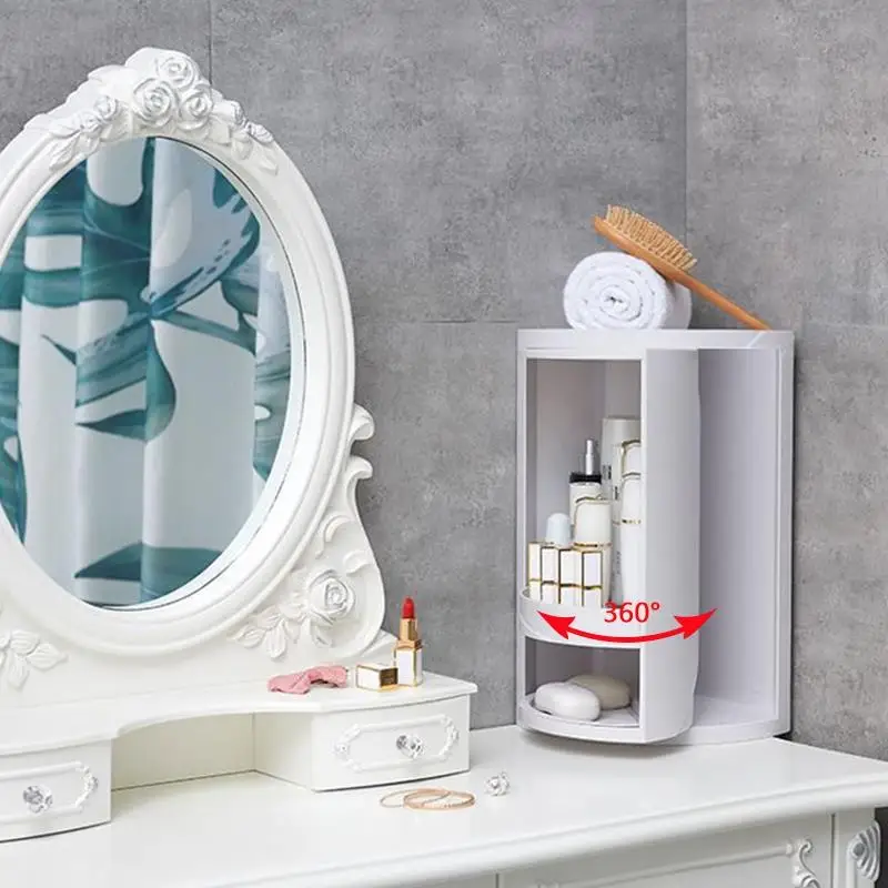 

Bathroom 360 Degree Rotating Shelf Kitchen Toilet Shelf Corner Shelf Bathroom Storage Rack Cabinet Multi Layer Storag
