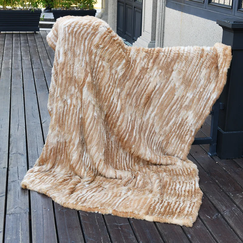 売却 CX-D-10Q カスタム 150*200 センチナチュラルカラーソファスローニットラビットファースローブランケット