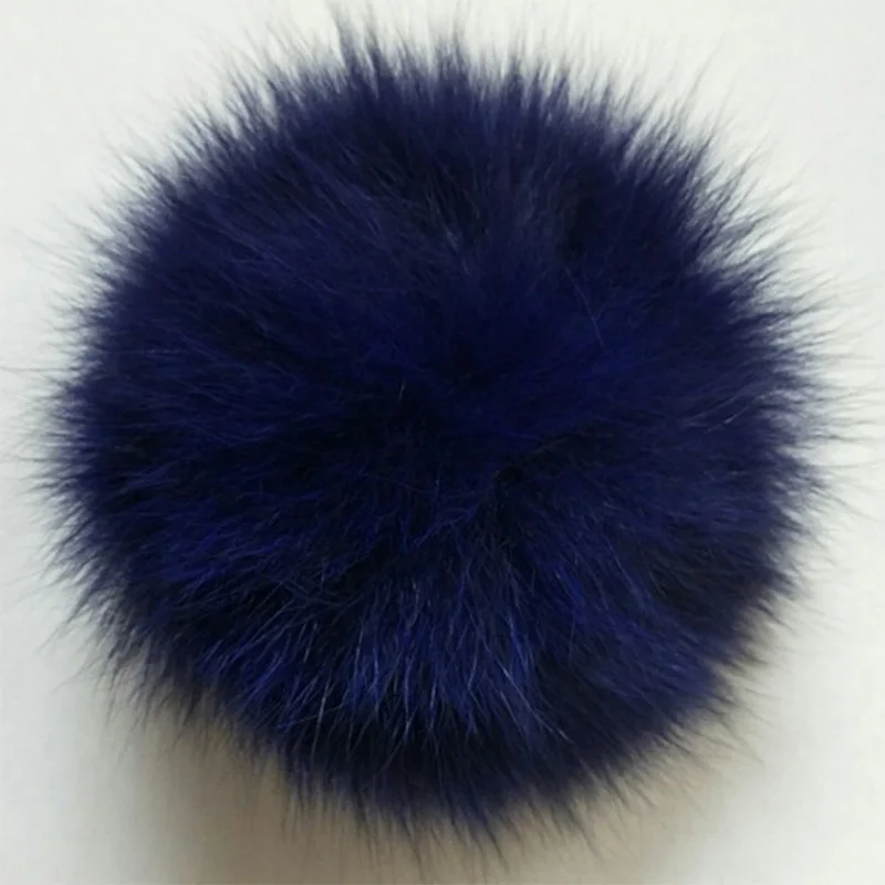 Navy Blue Fox 13-14 см Чистый белый натуральный помпон из меха енота для взрослых детей шапки Скалли очень пушистая лиса помпон для шапки вязаные шапочки шарф - Цвет: Navy Blue Fox