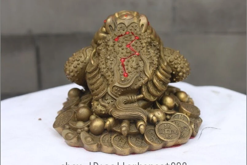 Китайская латунная медная фэншуй Lucky Yuanbao богатство денежная жаба золотая статуя