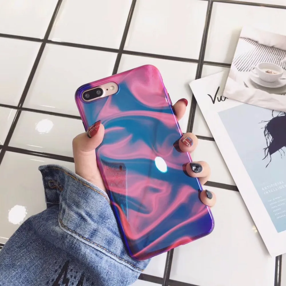 Yusee гальванизирует синий свет мягкий чехол для телефона стильный abstract Cover iPhone X 6 6S