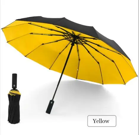 Double layer yellow Ветрозащитный Зонт от дождя для женщин, устойчивый к сильному ветру, складной автоматический зонт для мужчин, автоматический 12K Бизнес зонты с длинной ручкой - Цвет: Double layer yellow