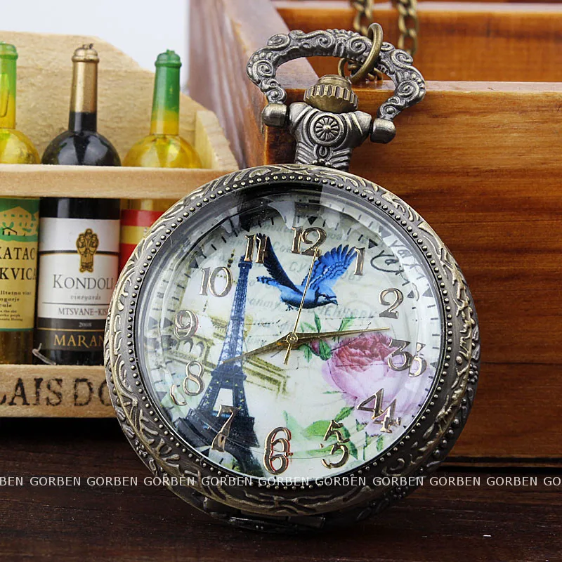 Античная Эйфелева башня Любовь Птица цветок полый кварцевый Карманный