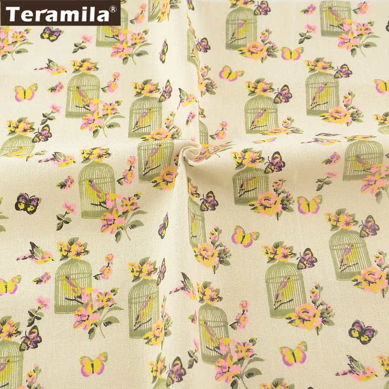 Print Pet Birds Home Textile Cotton Linen Fabric Sewing Material Tissu Tablecloth Pillow TERAMILA Bag Curtain Cushion Pillow|cotton linen