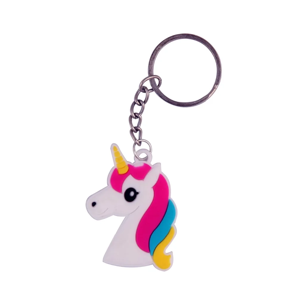 

1pc Silicone Unicorn Keychain Rainbow Unicorn Charm Keychains Party Favors Supplies Woman Kids Jewelry Key Holder Alloy KeyRing