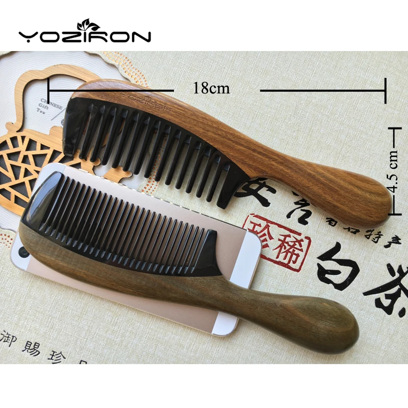 YOZIRON ручная работа зеленые сандаловые деревянные бычьи рога расчески для волос