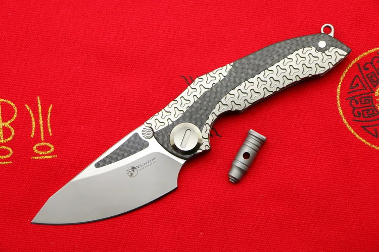 Gray stone wash VENOM ARMOUR M390 лезвие Титан CF Флиппер Складной нож Открытый Отдых Охота Выживание Карманный Кухня Фрукты Ножи EDC инструменты - Цвет: Gray stone wash