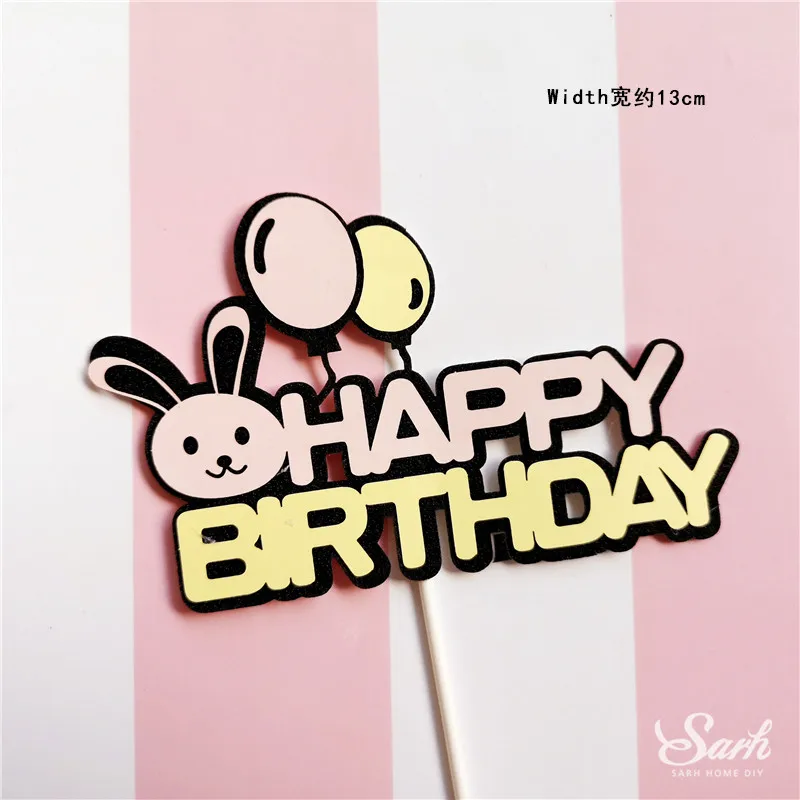 2pc Bunny birthday a Инс Медведь Кролик поезд украшение с днем рождения ветряная мельница торт Топпер для детской вечеринки Кролик Детские принадлежности для выпечки сладкие подарки - Цвет: 2pc Bunny birthday a