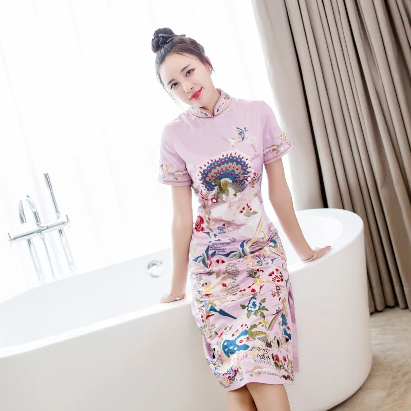 Винтажные вечерние платья Cheongsam с вышивкой для женщин