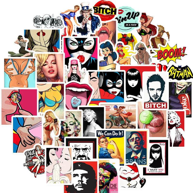 50pcs Sexy girls Pornography Series Sticker Graffiti Stickers for DIY Sticker on Travel case Laptop Skateboard Guitar Fridge car