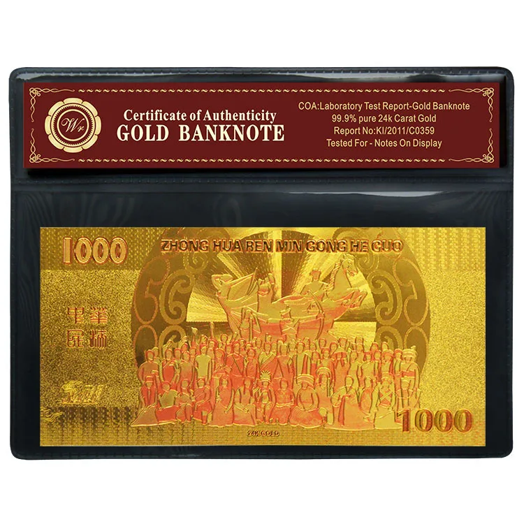 Новые продукты Позолоченные банкноты 1000 Zhong Hua Ren Min Gong He Guo фольга поддельные