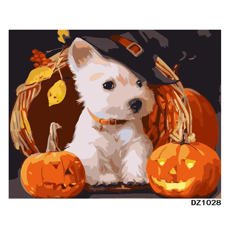 puppy dog hat Animal Child DIY Digital Painting By Numbers Modern Wall Art Canvas Unique Gift Home Decor 40x50cm | Дом и сад