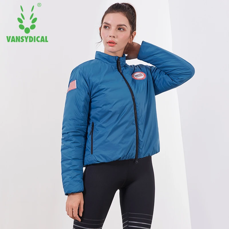 Vansydical зимние теплые спортивные куртки для бега женские на молнии с длинным рукавом Стеганое пальто для тренировок на открытом воздухе ветрозащитная спортивная одежда топы