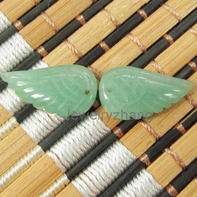 

2pcs Fashion Jewelry! elegant Green Aventurine Gem-Stone beads Carved Angel Wings Pendant For Gift Love Girl Pendants