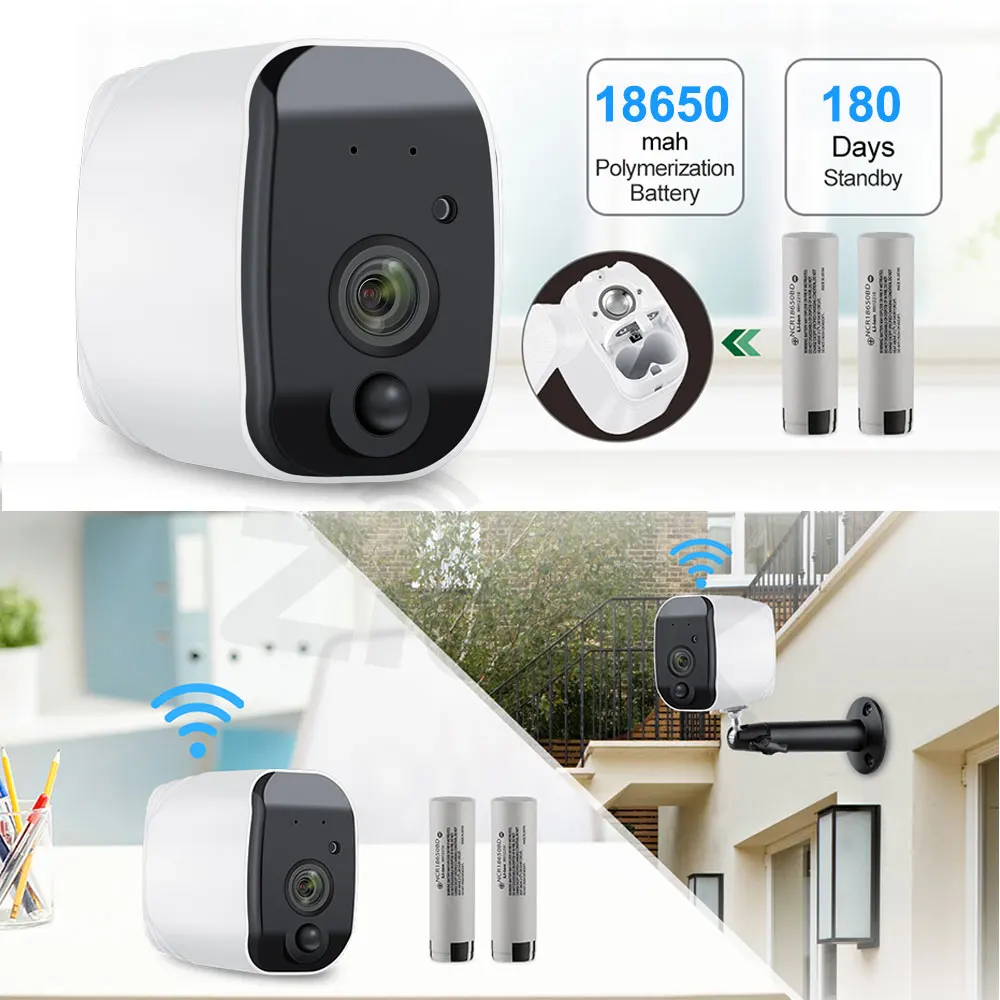 Уличная IP камера 1080p HD батарея WiFi Беспроводная камера наблюдения 2.0мп Домашняя безопасность Водонепроницаемая PIR сигнализация аудио низкая мощность