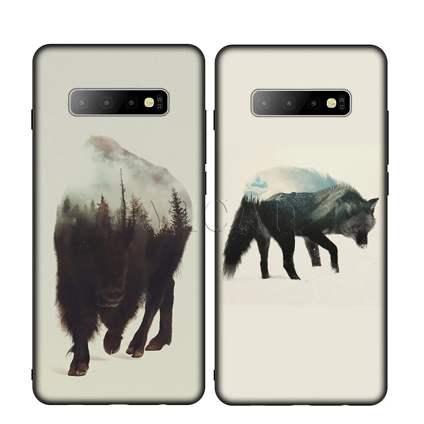 IYICAO Animal Double Exposure Wolf Bear Deer Wild Boar Silicone Soft Case for Samsung Galaxy S10 S9 S8 Plus S6 S7 Edge S10e E |
