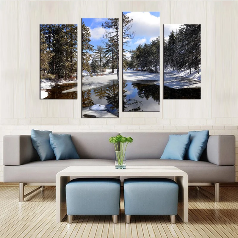 4 шт./компл. большой холст настенное искусство HD снежный лес печать пейзаж