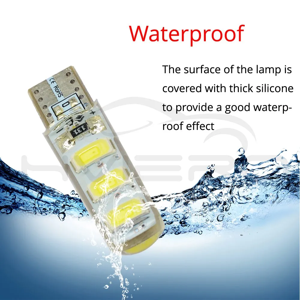2X Автомобильный светодиодный T10 510 W5W DC 12V Canbus 6SMD силиконовый корпус задний