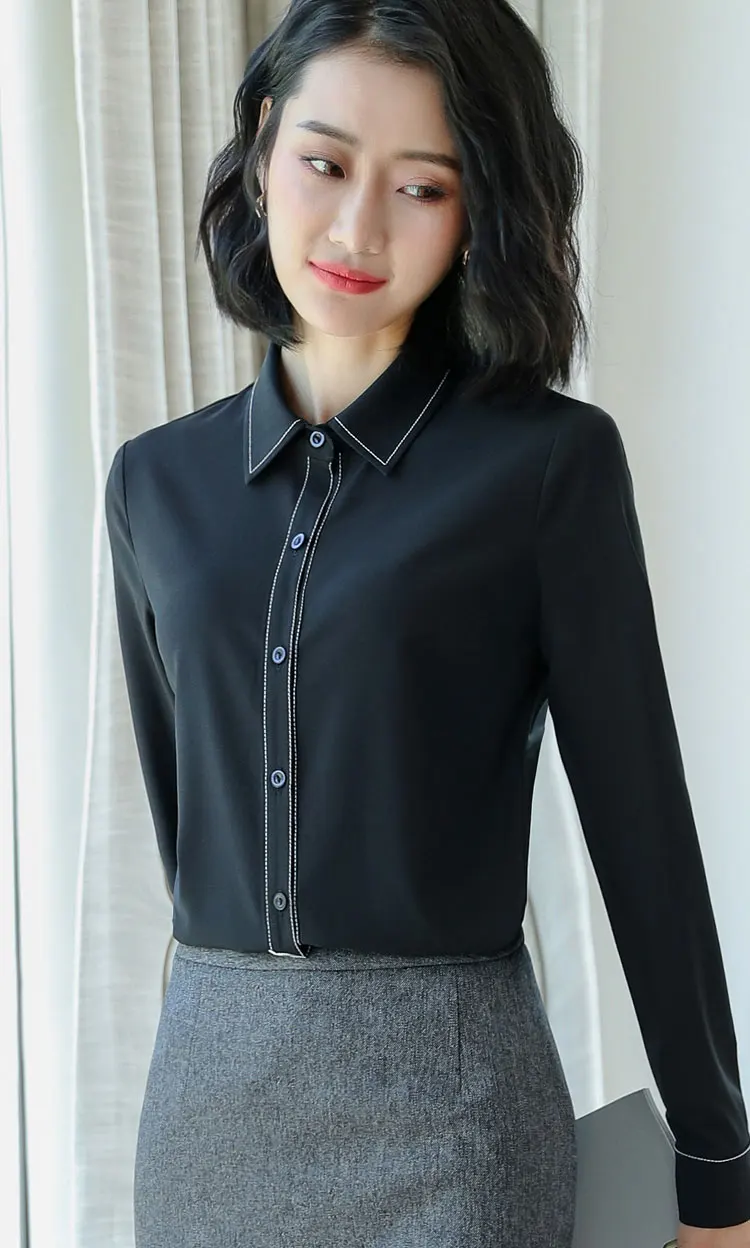 black shirt IZICFLY, стиль, черный блейзер, комплект с юбкой, офисные костюмы для женщин, униформа для леди, наряд для работы, элегантный, 2 шт., юбка, костюм, Большой размер - Цвет: black shirt