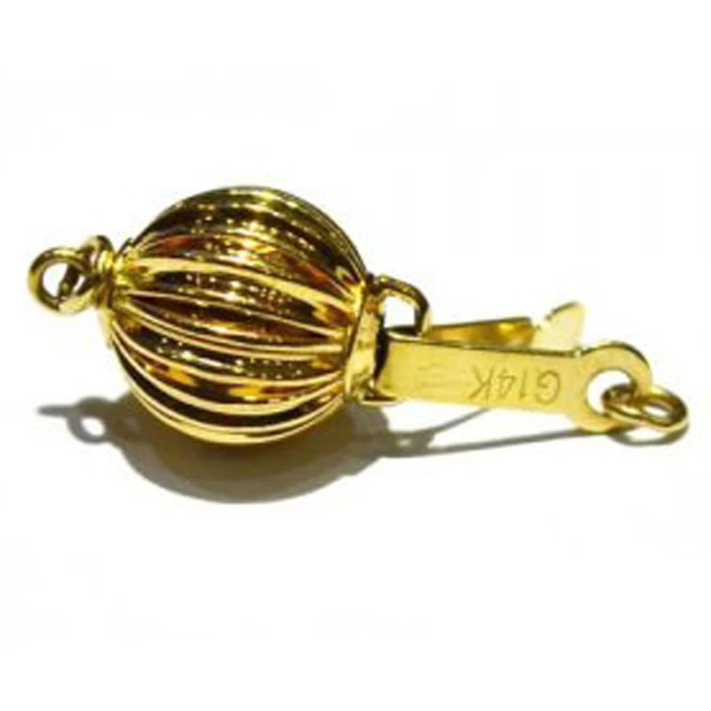 8mm 14K Yellow Solid Gold Corrugated Ball Shaped Jewelry Clasp