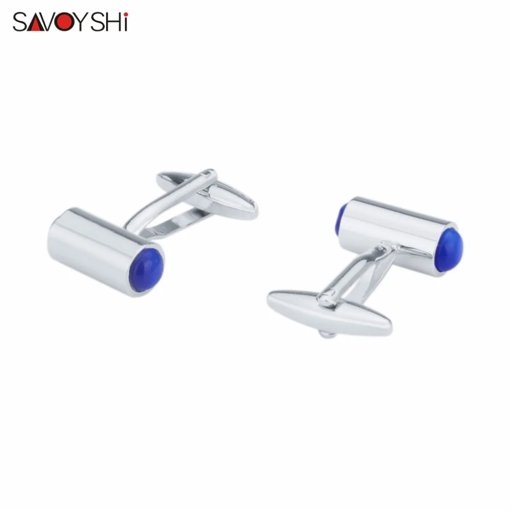 

SAVOYSHI Blue Opal Cufflinks for Mens Shirt Cuff nails High Quality Stainless steel Cylinder Cufflink Fashion Brand Men Jewelry