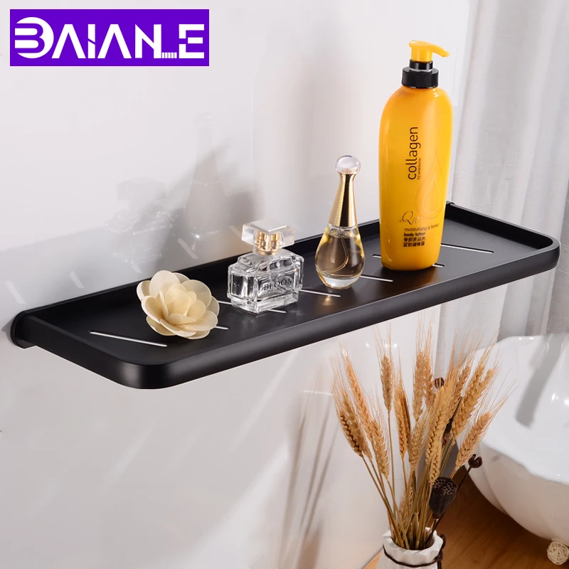 

50cm Bathroom Shelves Shower Storage Rack Wall Mounted Black Bathroom Shelf Corner Space Aluminum Decorative Phone Paper Holder