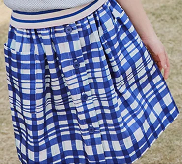 Skirt Г. Весенне-летний бежевый вязаный свитер Топ+ синяя клетчатая юбка комплект детской одежды для маленьких девочек, брендовая одежда с вишенками - Цвет: Skirt