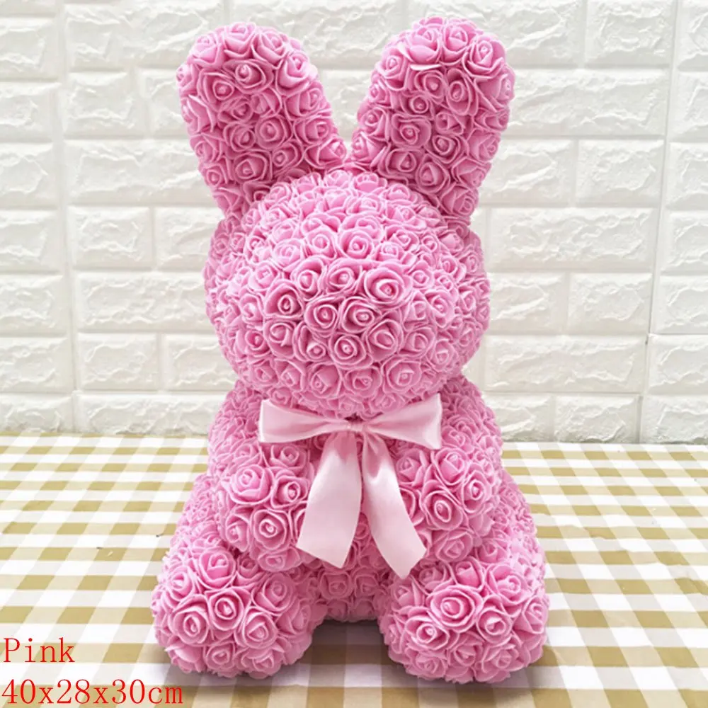 40x28cm Rabbit Pink Свадебная вечеринка, любовь ко Дню Святого Валентина, роза, ПЭ пена, медведь, собака, кролик, пена, куклы, искусственные розы, цветы, Романтичный подарок на Рождество, год - Цвет: 40x28cm Rabbit Pink