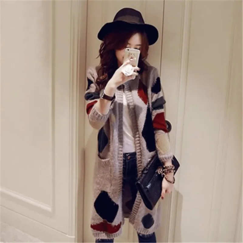 Женский длинный вязаный кардиган повседневный свободный мохеровый свитер