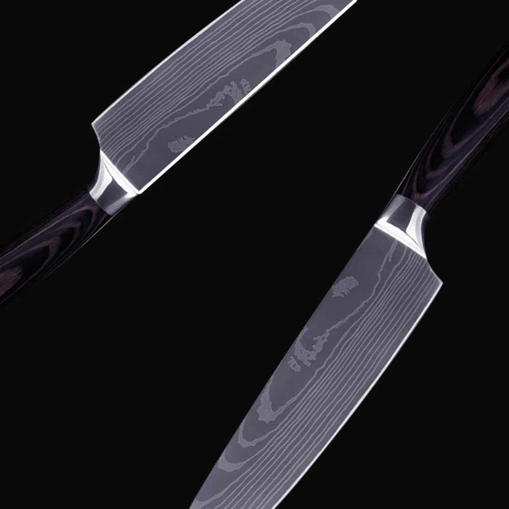 XYj 2 шт. ножи из нержавеющей стали 7 ''разделочные 8'' шеф-повара дамасский узор лезвие цвет деревянной ручкой нож Мясо рыба Кухонные гаджеты