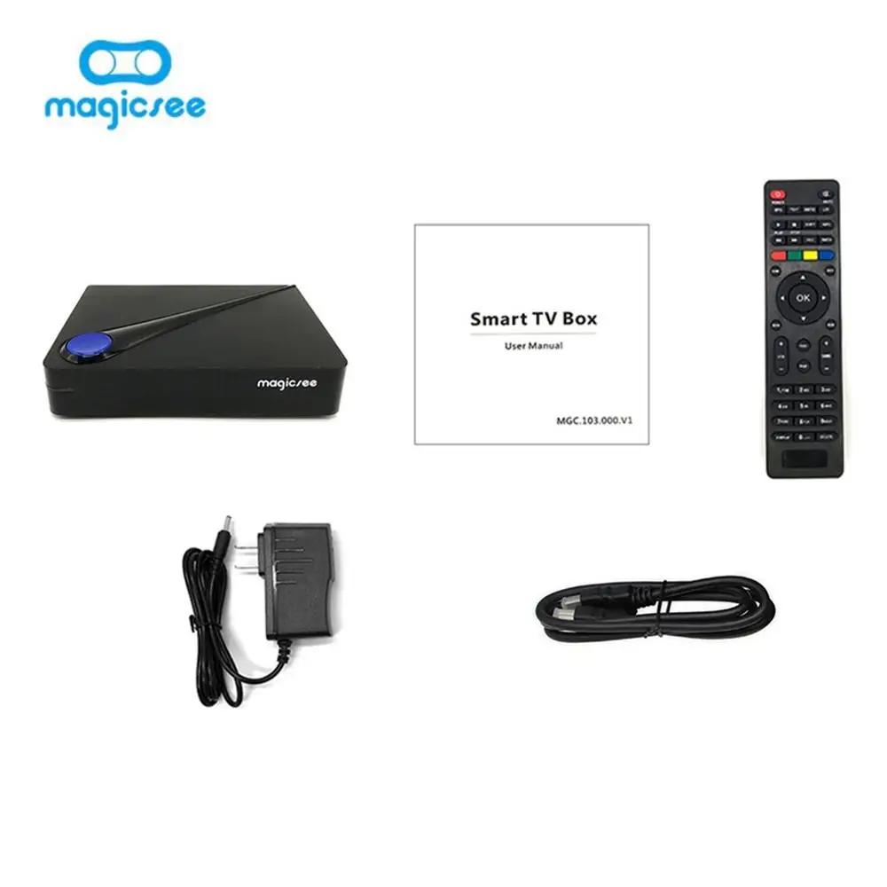 Magicsee C300 Amlogic S905D четырехъядерный процессор 2+ 16 Гб ТВ приставка DVB-T2 DVB-S2 кабельная приставка Android 7,1 4K Смарт ТВ приставка с клавиатурой - Цвет: Черный