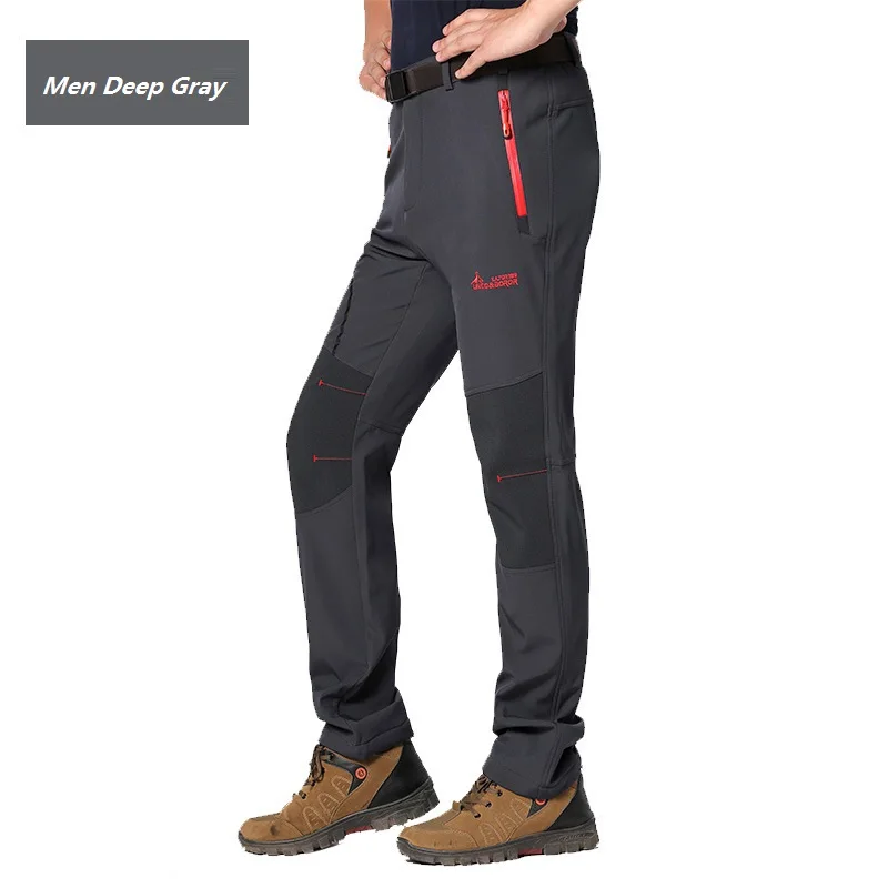 Men Deep Gray Мужские зимние водонепроницаемые походные брюки на открытом воздухе ветрозащитные теплые флисовые утепленные ветрозащитные походные лыжные штаны для кемпинга и альпинизма - Цвет: Men Deep Gray
